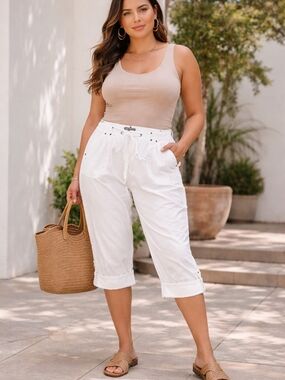 Addition Elle White Convertible Capri Pants Size 18 Minimalist Summer Casual